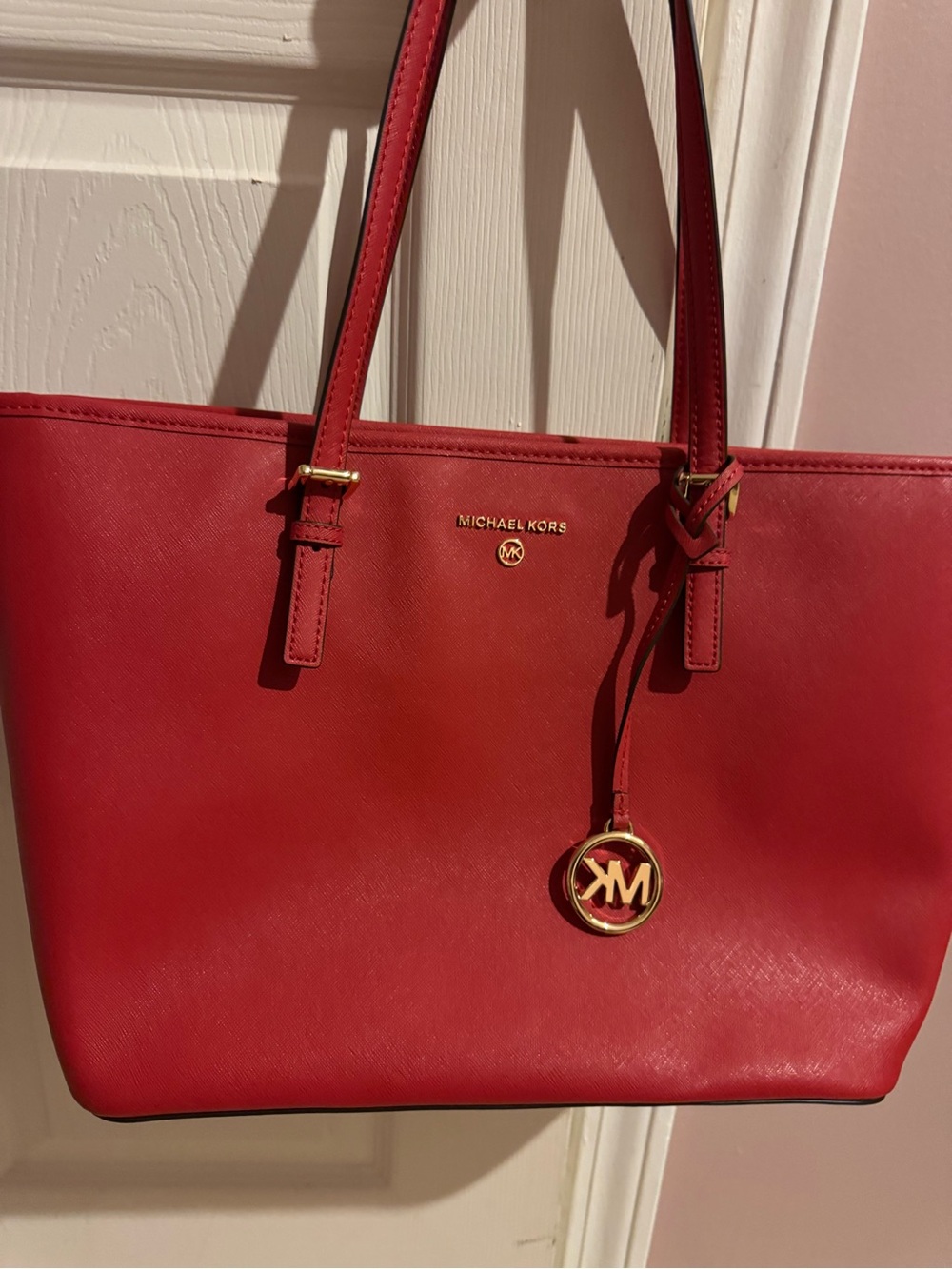 Michael Kors Red Saffiano Tote with Gold Hardware